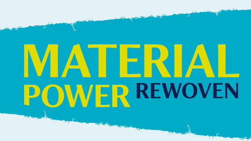 Light blue background with Material Power: Rewoven logo stamped across the centre.